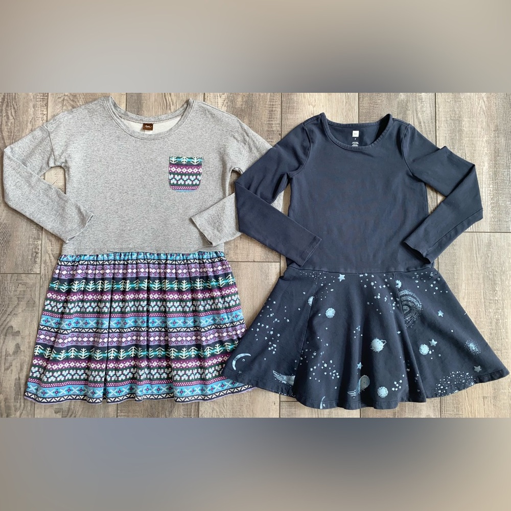 Tea Collection Islay Starry Night Galaxy Space Skater Long Sleeve Dress Bundle